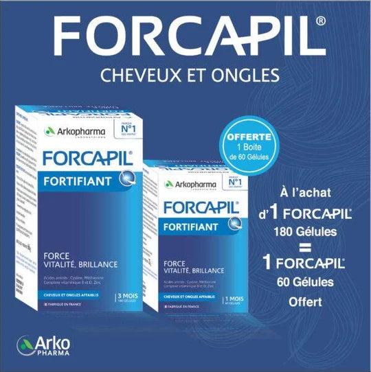 FORCAPIL Duo Pack 180 + 60 Gélules Biotine Zinc Vitamines B Cheveux Ongles Cure 8 Mois