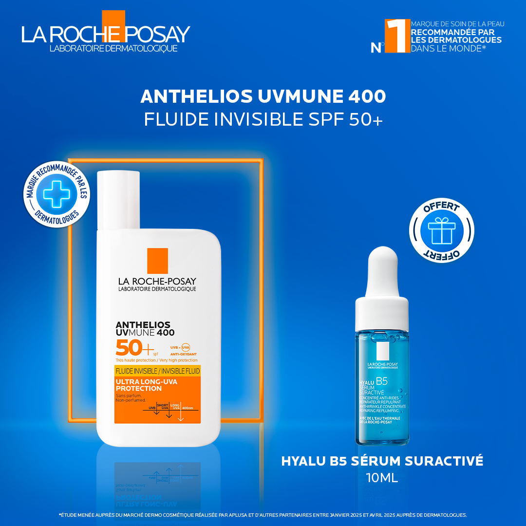 Offre La Roche-Posay : Anthelios Fluide Invisible + Sérum Hyalu B5 10ml OFFERT