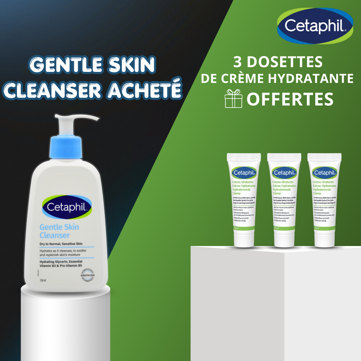 Offre Exclusive — Cetaphil Gentle Skin Cleanser + 3 Dosettes de Crème Hydratante Offertes