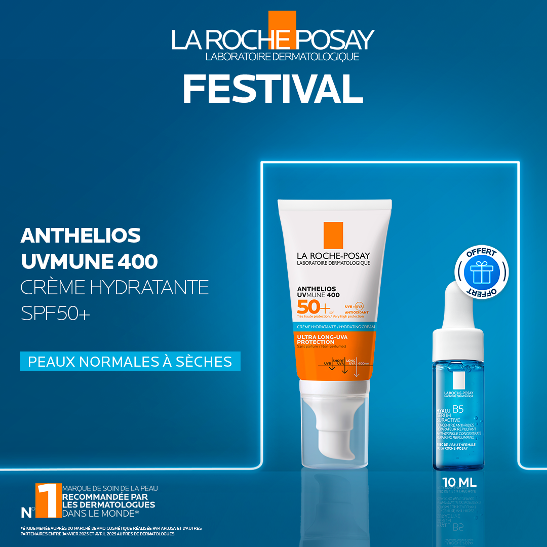 FESTIVAL LA ROCHE POSAY  Anthelios Crème Fondante + Hyalu B5 Offert