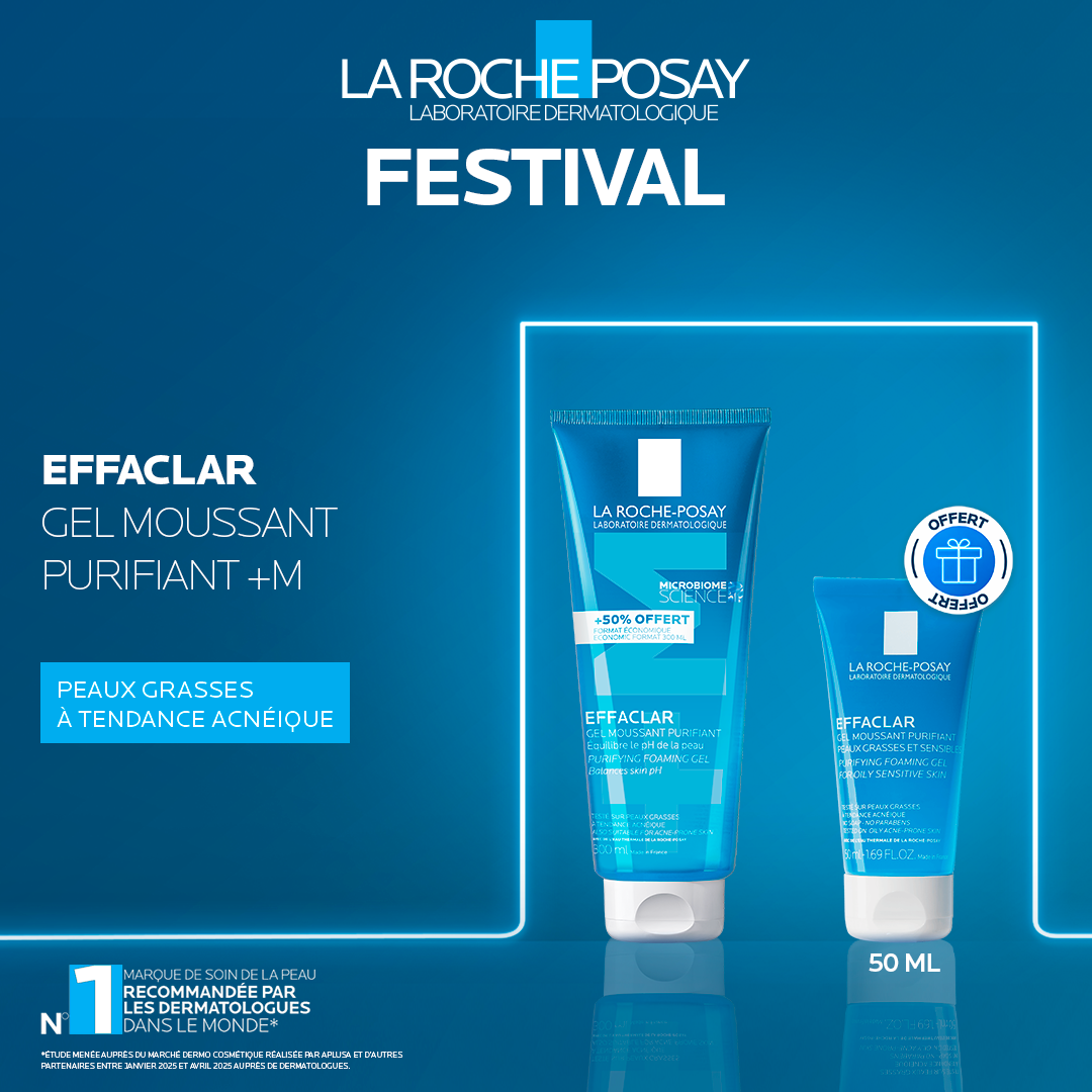 FESTIVAL La Roche Posay Effaclar +M Gel Moussant Purifiant Nettoyant | Peaux grasses à tendance acnéique |200ML+ 50 ml offerte