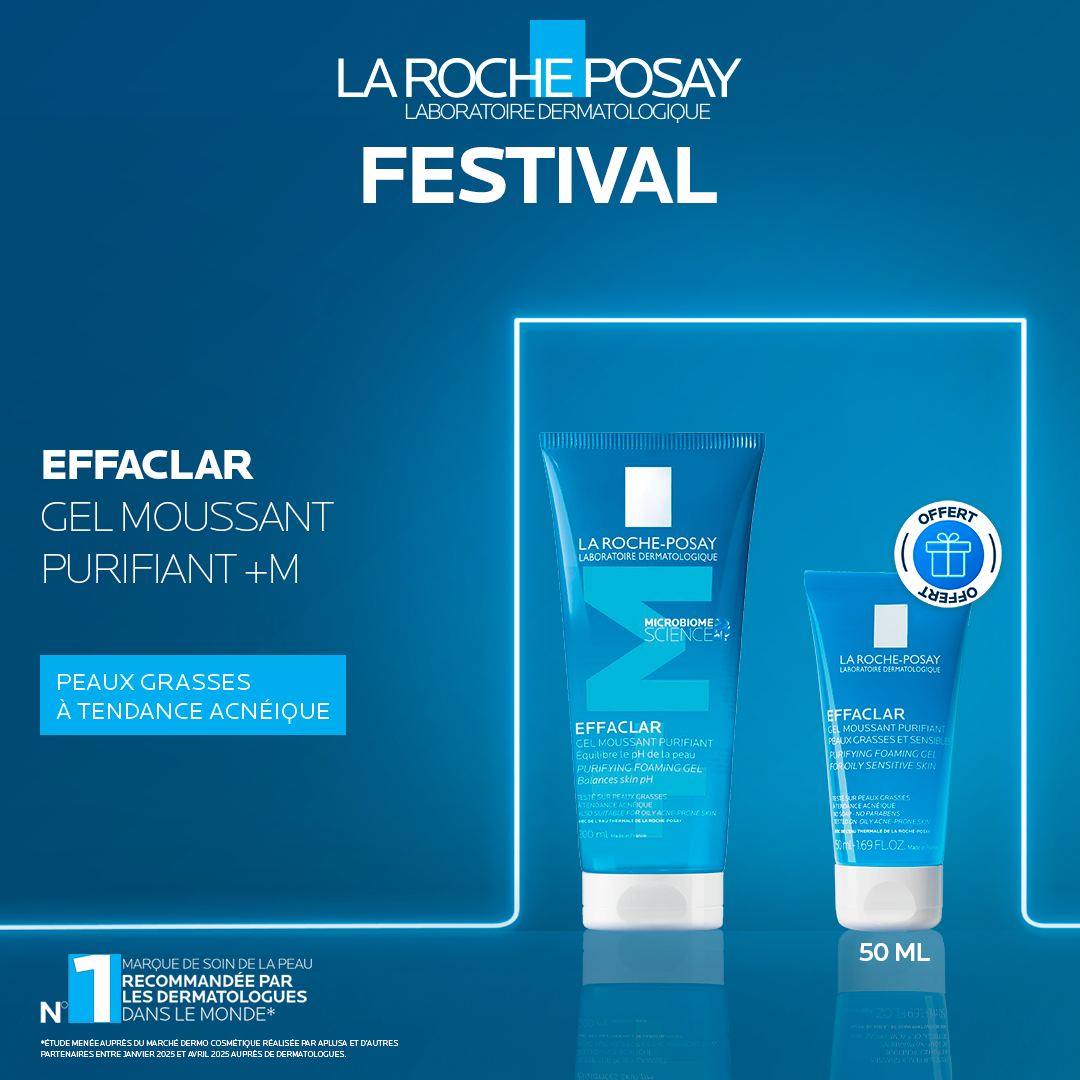 FESTIVAL La Roche Posay Effaclar +M Gel Moussant Purifiant Nettoyant | Peaux grasses à tendance acnéique |200ML+ 50 ml offerte