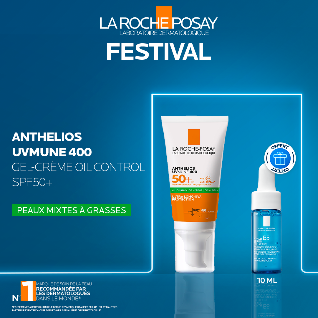 FESTIVAL LA ROCHE POSAY – Anthelios Oil Control + serum hyalu b5 offert