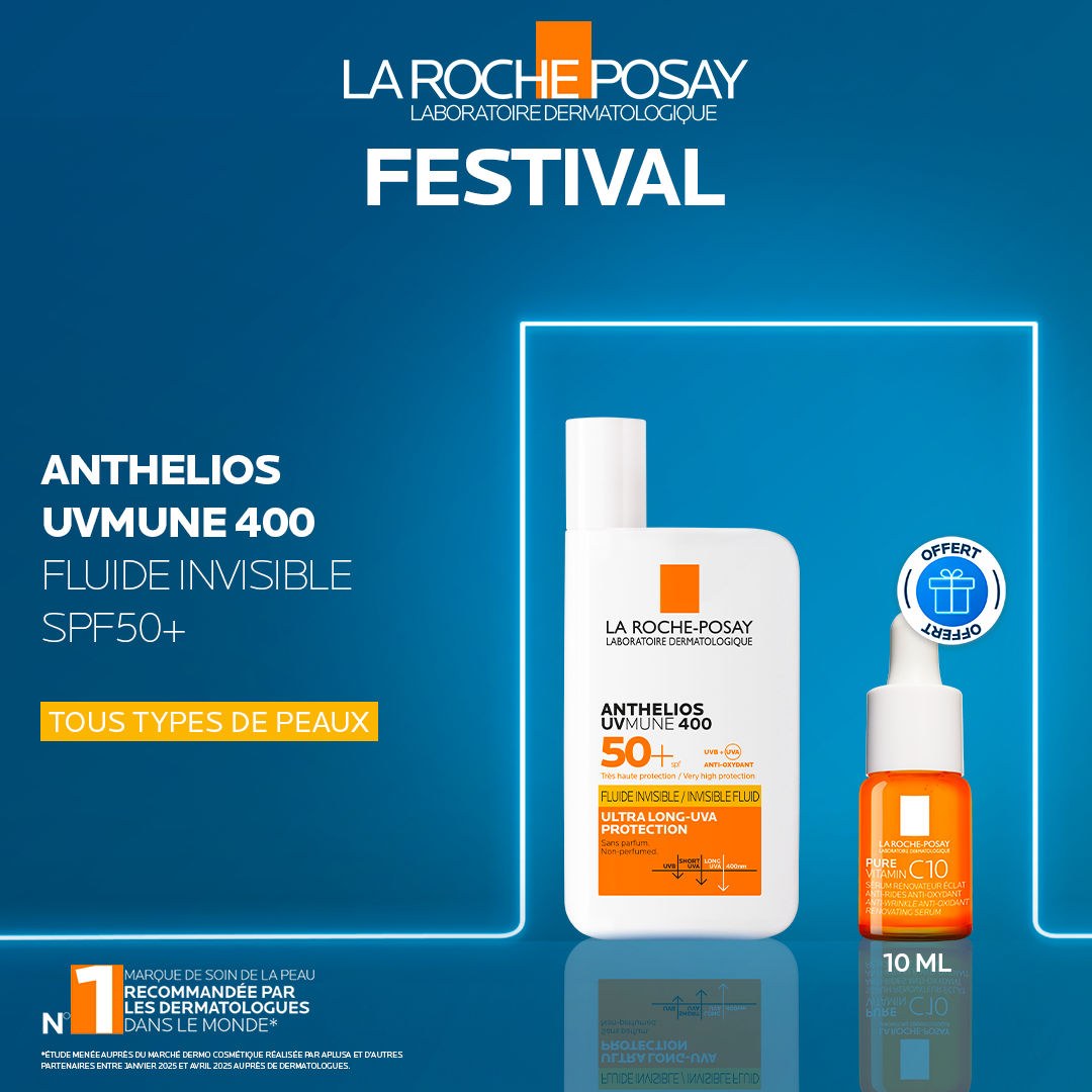 FESTIVAL  La Roche-Posay : Anthelios Fluide Invisible + Sérum vitamine c12 10ml OFFERT
