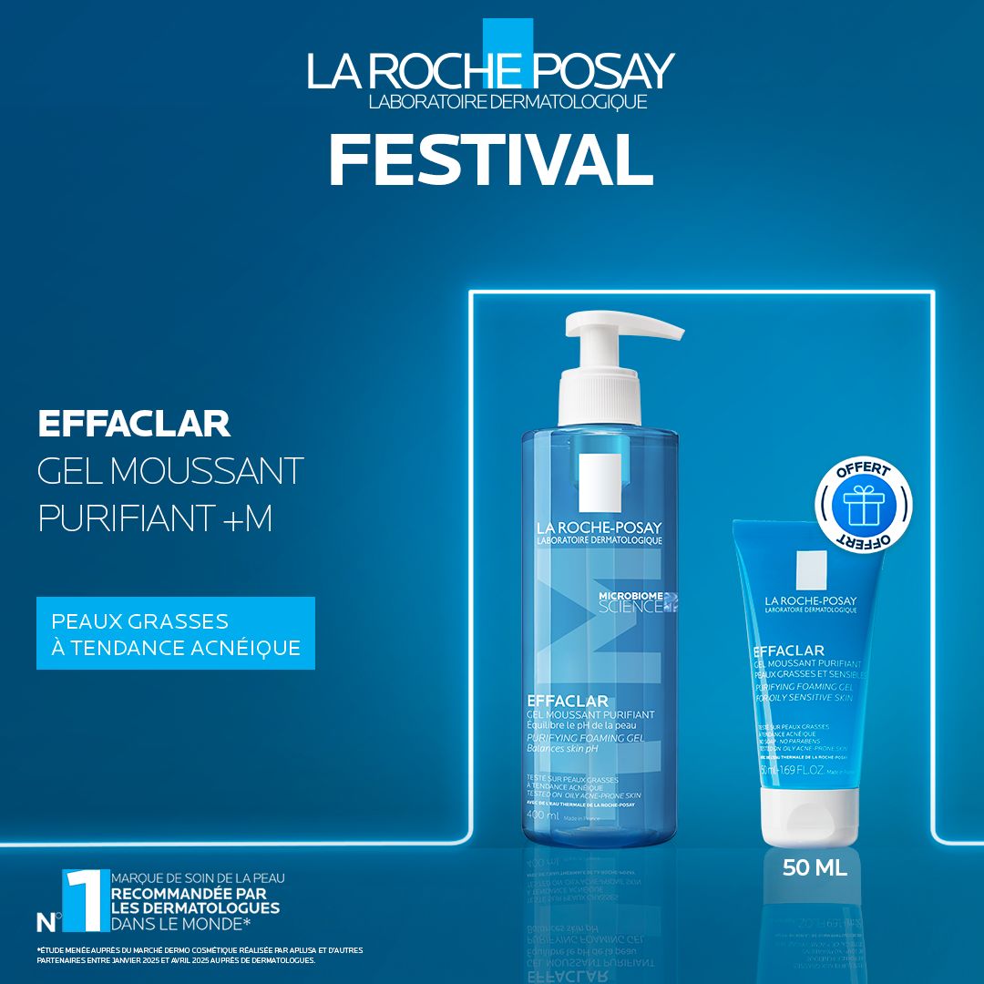 FESTIVAL La Roche Posay Effaclar +M Gel Moussant Purifiant Nettoyant |Peaux grasses à tendance acnéique | 400ML + 50 ml offerte
