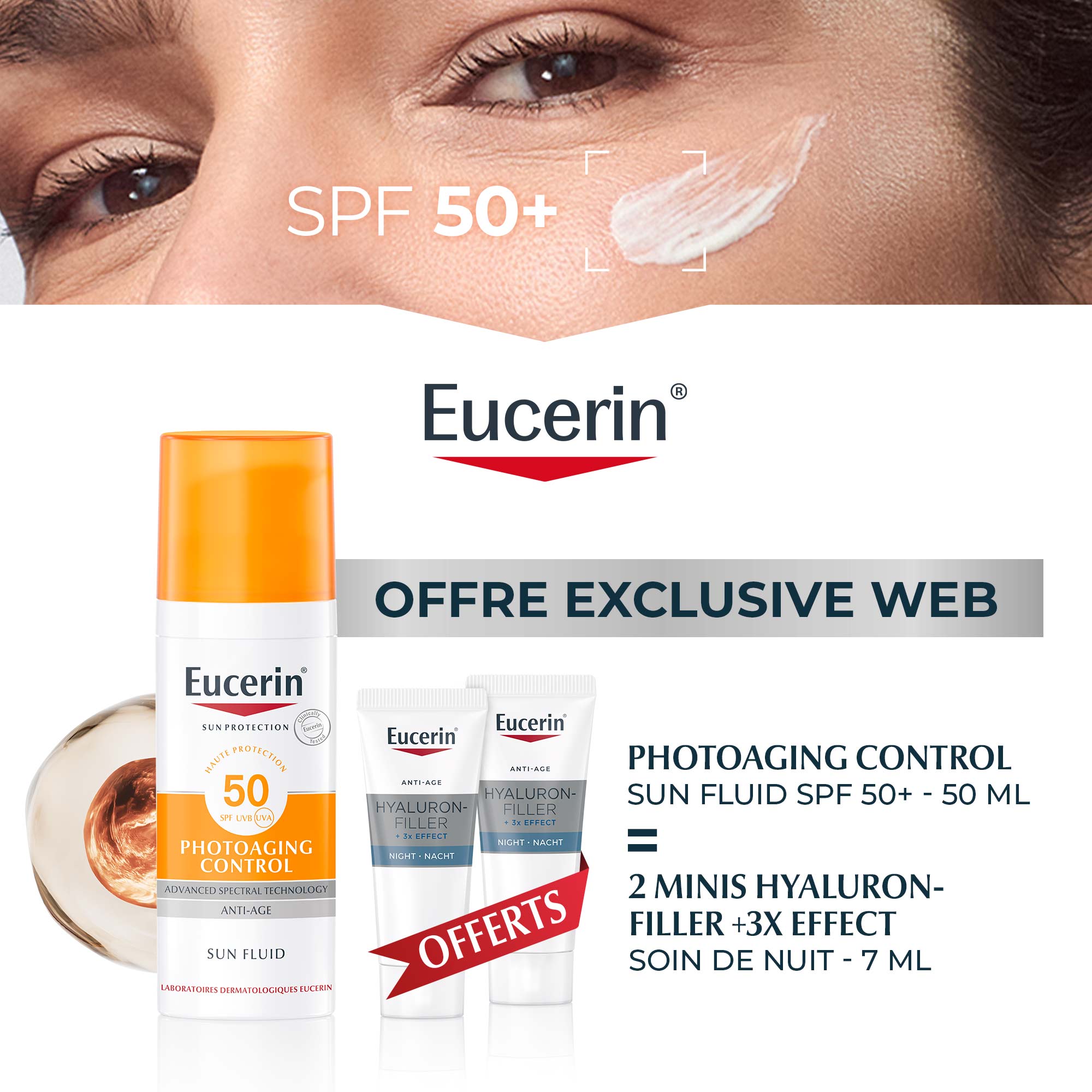 EUCERIN PHOTOAGING CONTROL 50 ML + 2 MINIS HYALURON FILLER 3X EFFECT SOIN DE NUIT 7ML