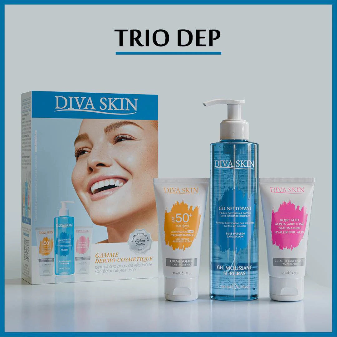 DIVA SKIN Pack Anti-Taches Crème 50ml + Gel Nettoyant 200ml + Écran Solaire Invisible SPF50+