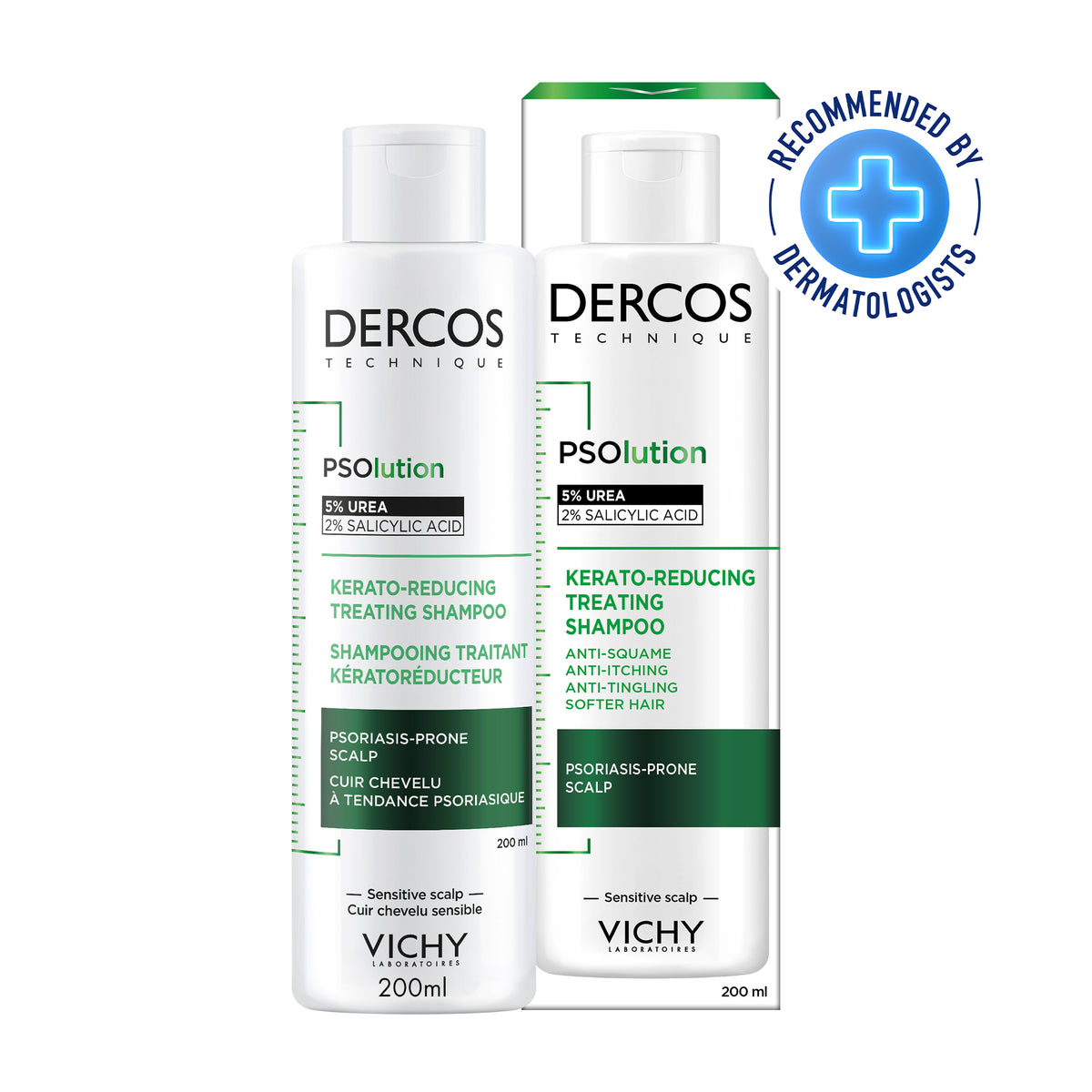 VICHY  DERCOS TECHNIQUE  SHAMPOING PSOLUTION Pour les cuirs chevelus à tendance psoriasique  200ml