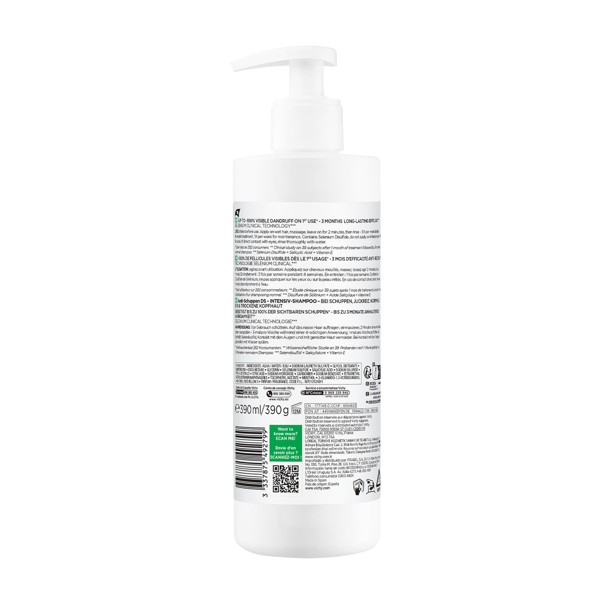 VICHY DERCOS SHAMPOING ANTI-PELLICULAIRE DS CHEVEUX SECS 390ml