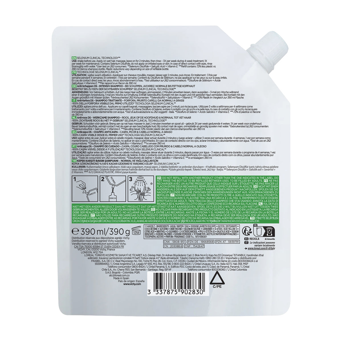 VICHY DERCOS SHAMPOING DS RECHARGE 390ML CHEVEUX GRAS