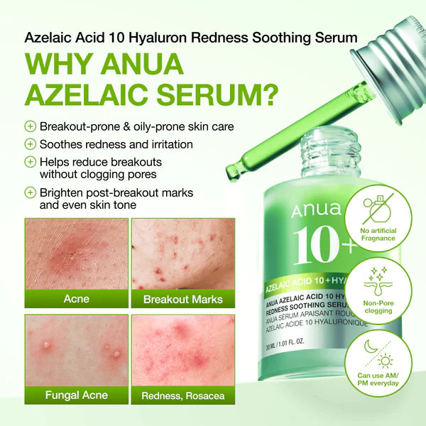 AZELAIC ACID 10 HYALURON REDNESS SOOTHING SERUM 30mL_GLB