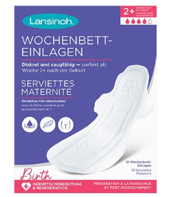 LANSINOH Serviettes Post Partum Extra-Absorbantes M +2 Semaine 12 Unités