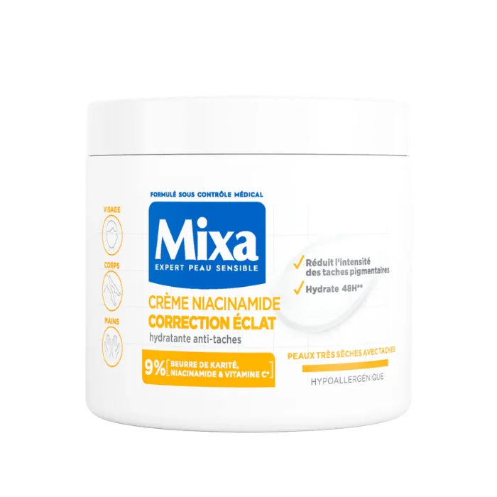 MIXA Crème Niacinamide Correction Eclat Hydratante Anti-Taches pour Peaux Très Sèches avec Taches 400 ML