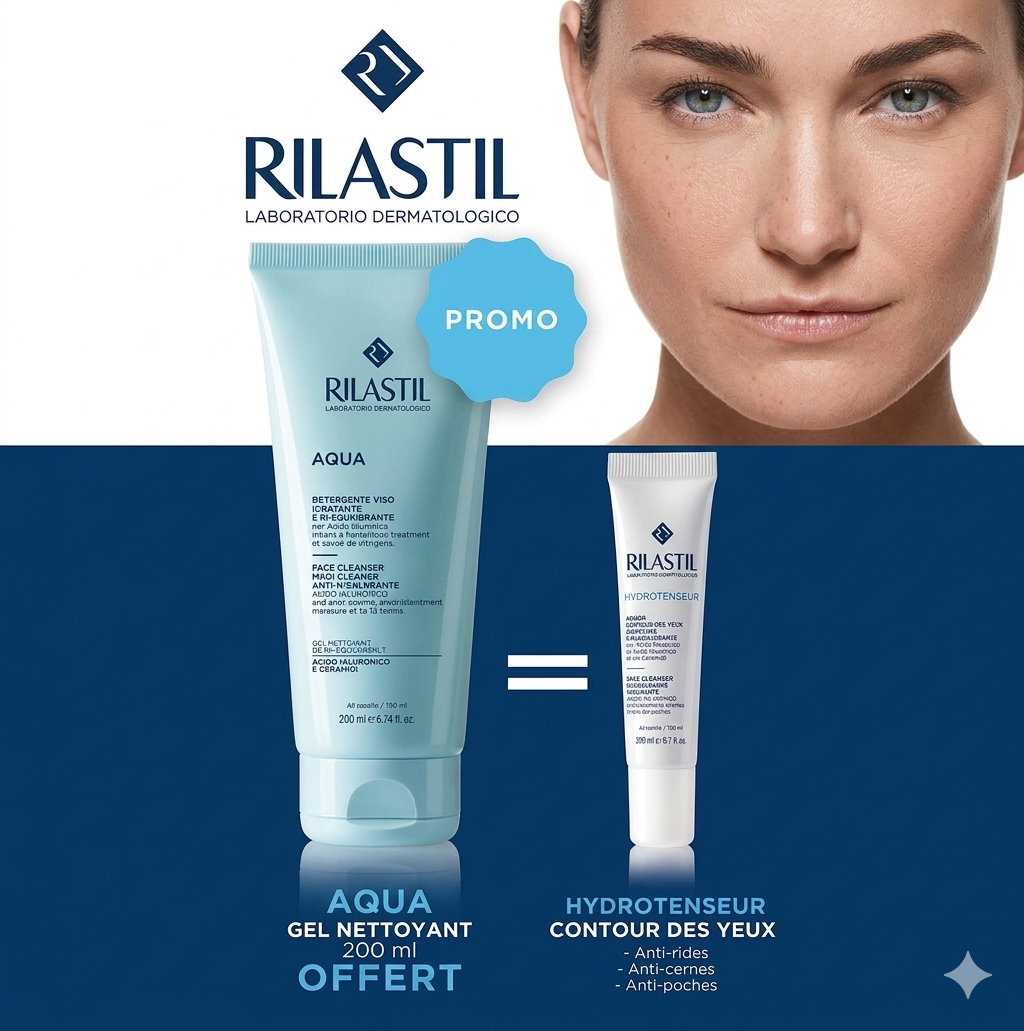 RILASTIL HYDROTENSEUR CRÈME CONTOUR DES YEUX 15 ml = AQUA GEL NETTOYANT VISAGE OFFERT
