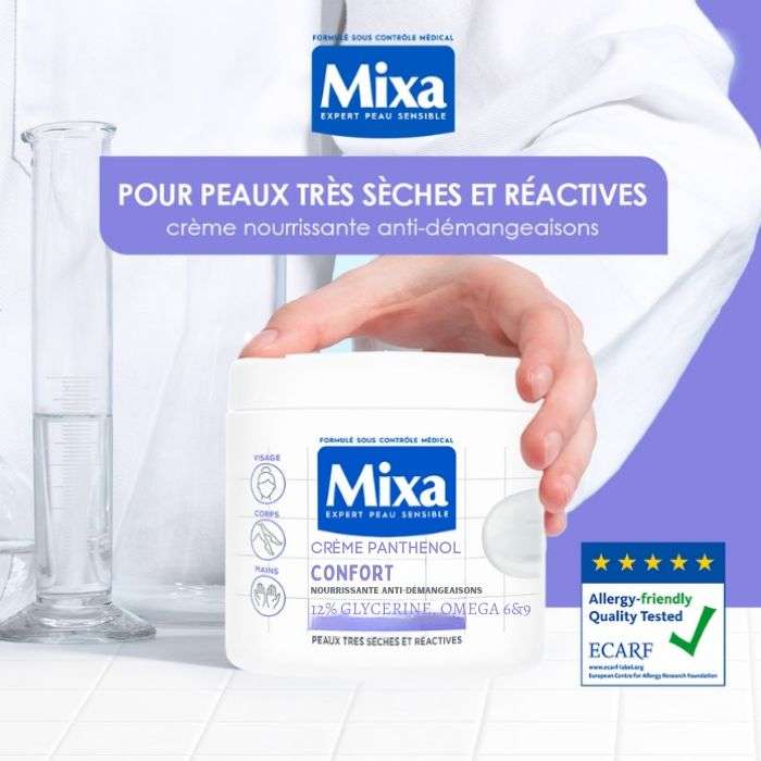 MIXA Crème Panthénol Confort Ant-iGrattage pour Peaux Très Sèches et Réactives 400 ML
