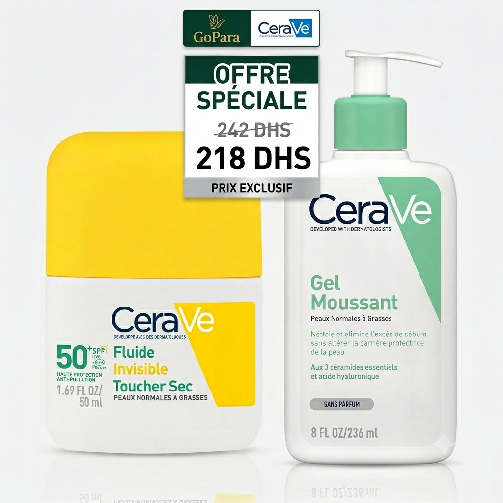 Offre Cerave Gel moussant 236ml + Fluide invisible toucher sec 50 ml