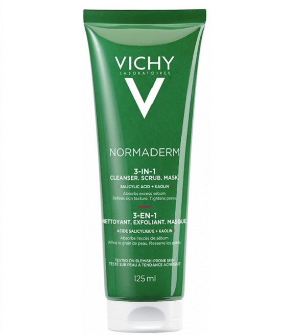 Vichy Normaderm 3en1 Exfoliant Nettoyant Masque Peau Mixte à Grasse | 125ml