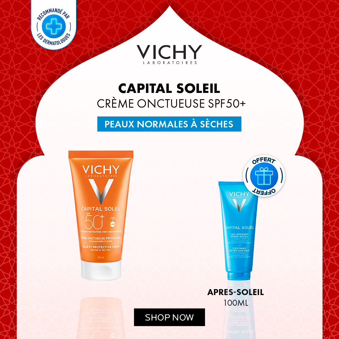 Offre Ramadan VICHY : Capital Soleil Crème Onctueuse SPF50+ Peau Sensible Normale à Sèche 50ml
