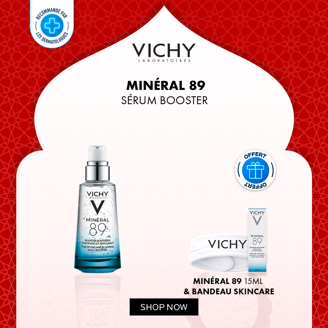 Offre Ramadan VICHY : Minéral 89 Femme & Homme 50ml + Minéral 89 15ml + Bandeau Skincare OFFERT
